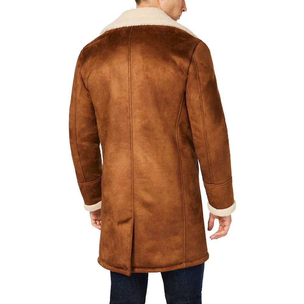 Men's Brown Shearling Leather Sheepskin Overcoat