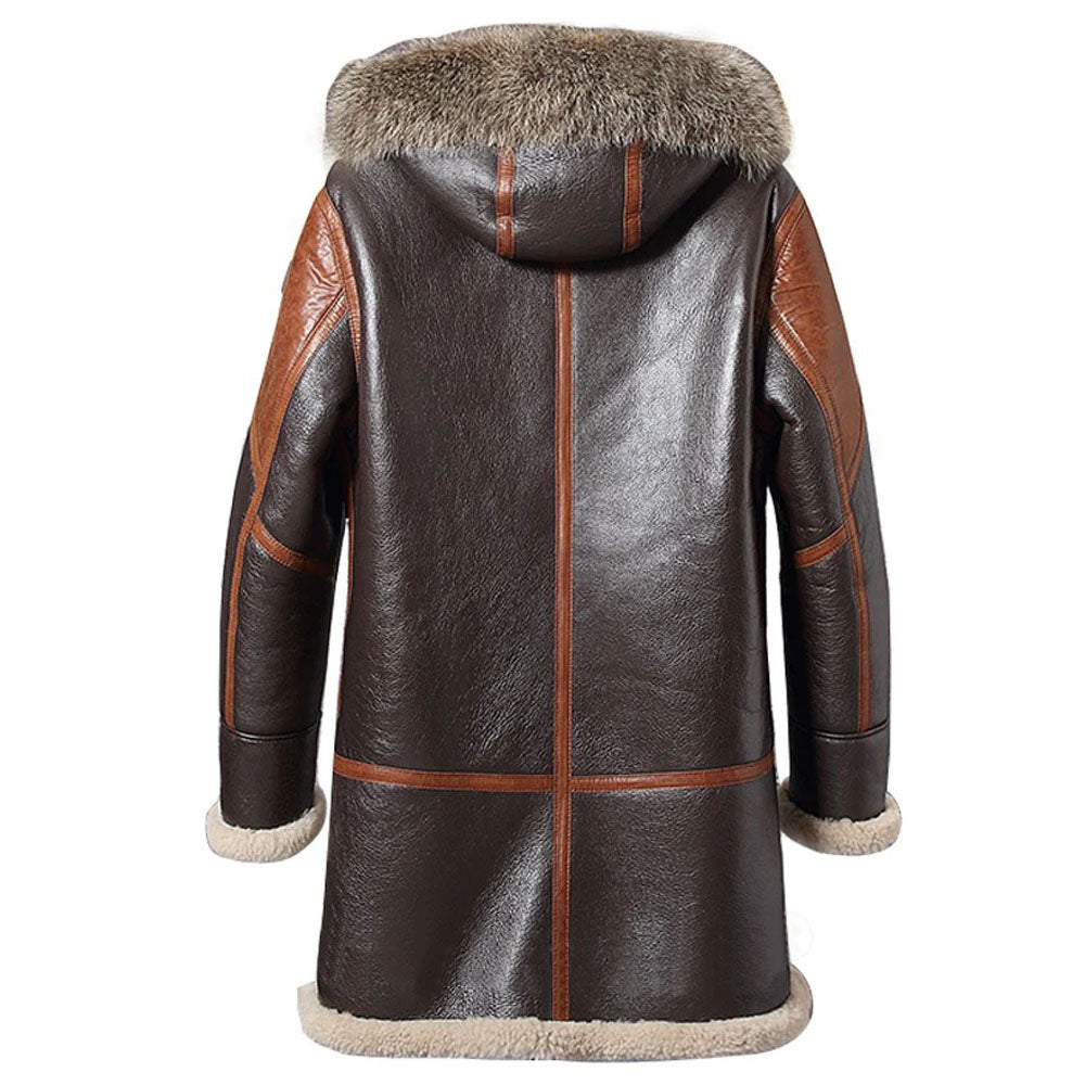 New Men Sheepskin Vintage Shearling Leather Long Coat