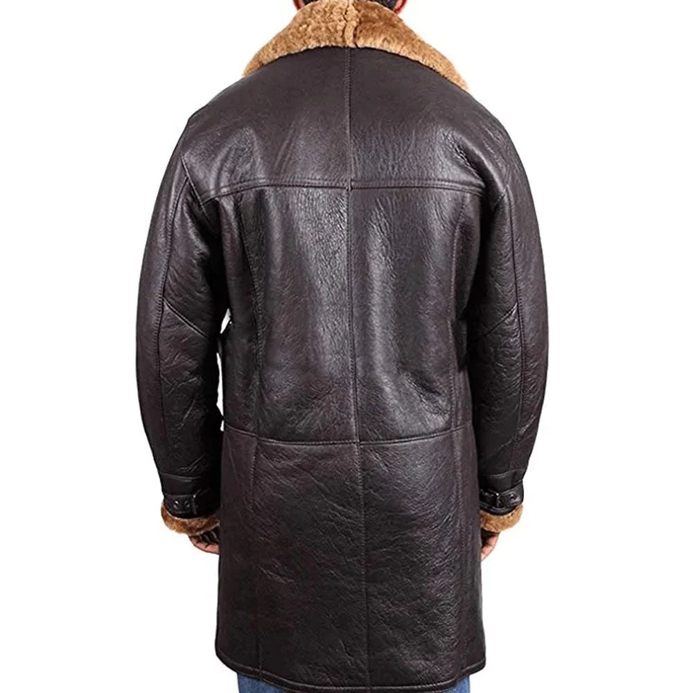 New Men's Trench Sheepskin Warm Shearling Leather Coat