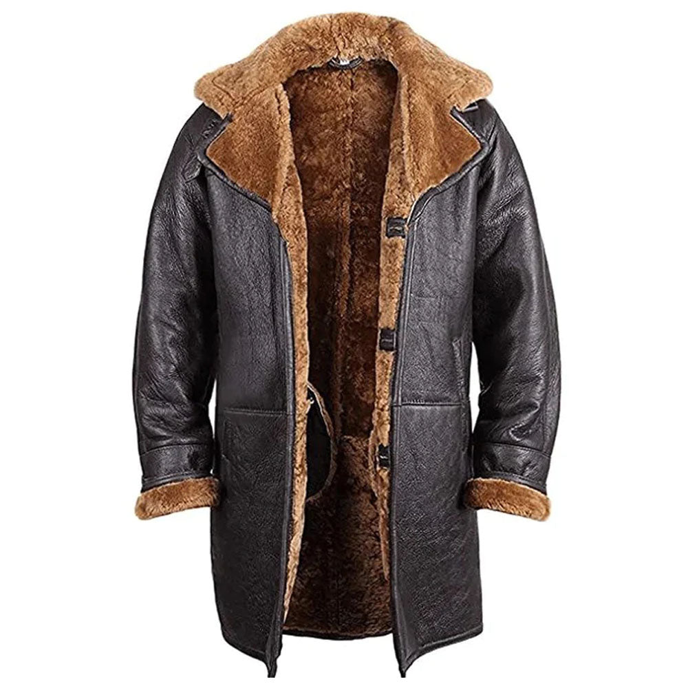 New Men's Brown Sheepskin Warm Shearling Leather Coat