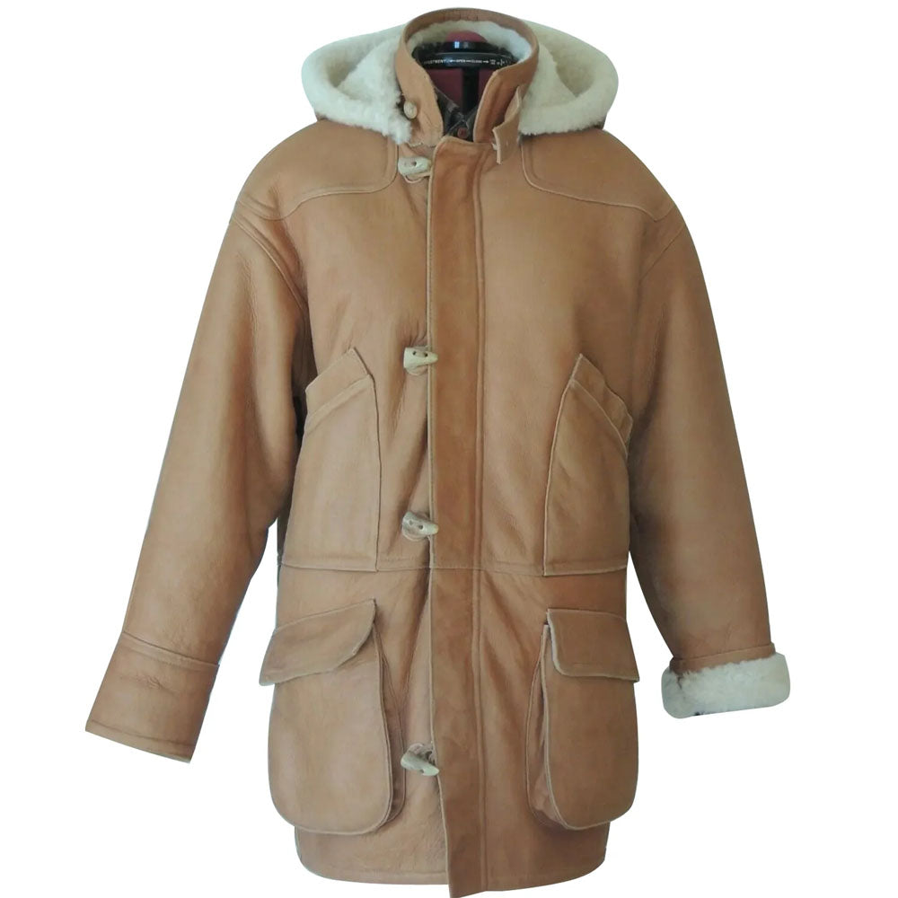 Brown Fur Sheepskin Shearling Leather Coat For Men