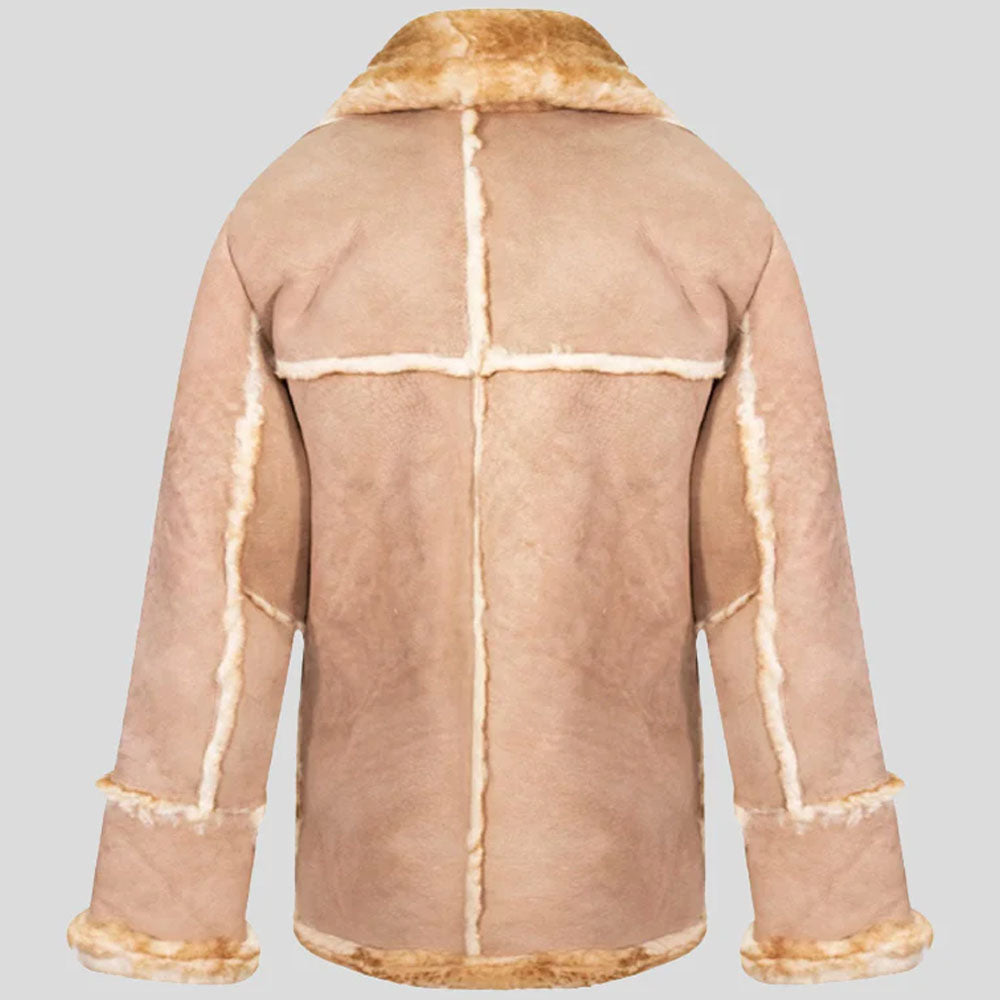 Men's Sheepskin Vintage Leather Beige Overcoat