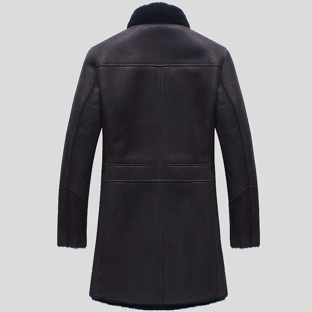 Sheepskin Black Trench Shearling Vintage Leather Coat For Mens