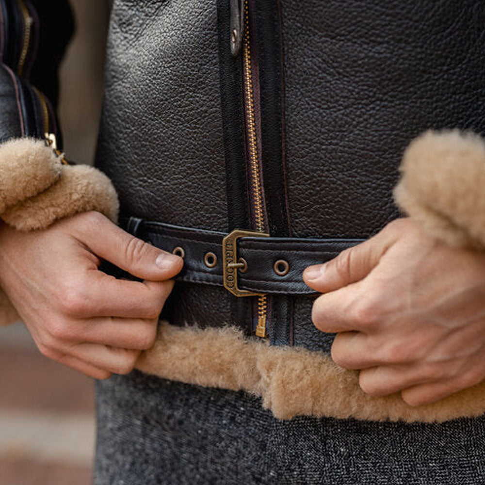 New Men's B3 RAF Sheepskin Shearling Brown Leather Jacket