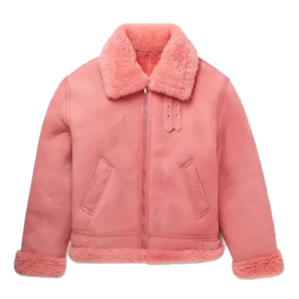 Aviator Airforce Flight Pilot Pink Fur Shearling Leather Jacket