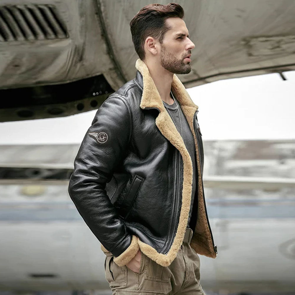 Aviator RAF Airforce Sheepskin Shearling Leather Jacket For Men