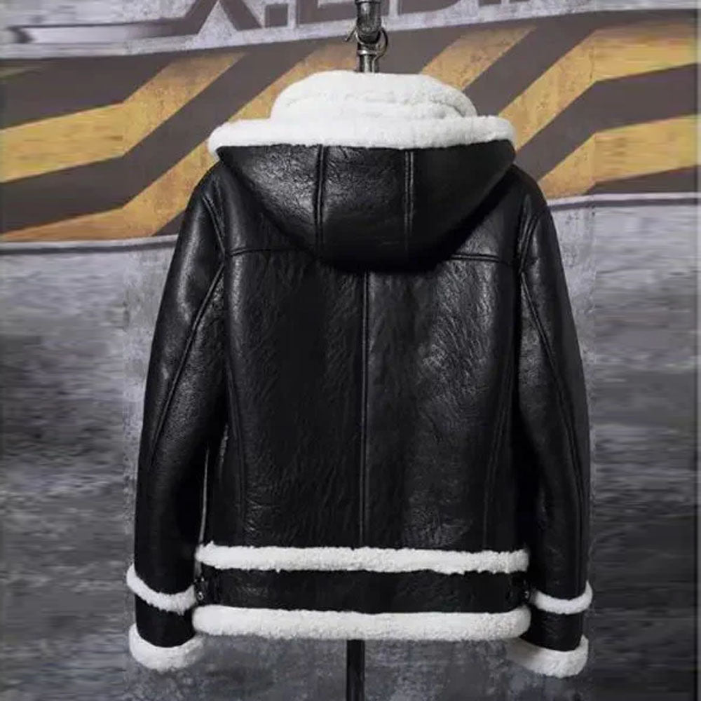 New Mens Bomber Hooded Sheepskin Leather Jacket Short Coat