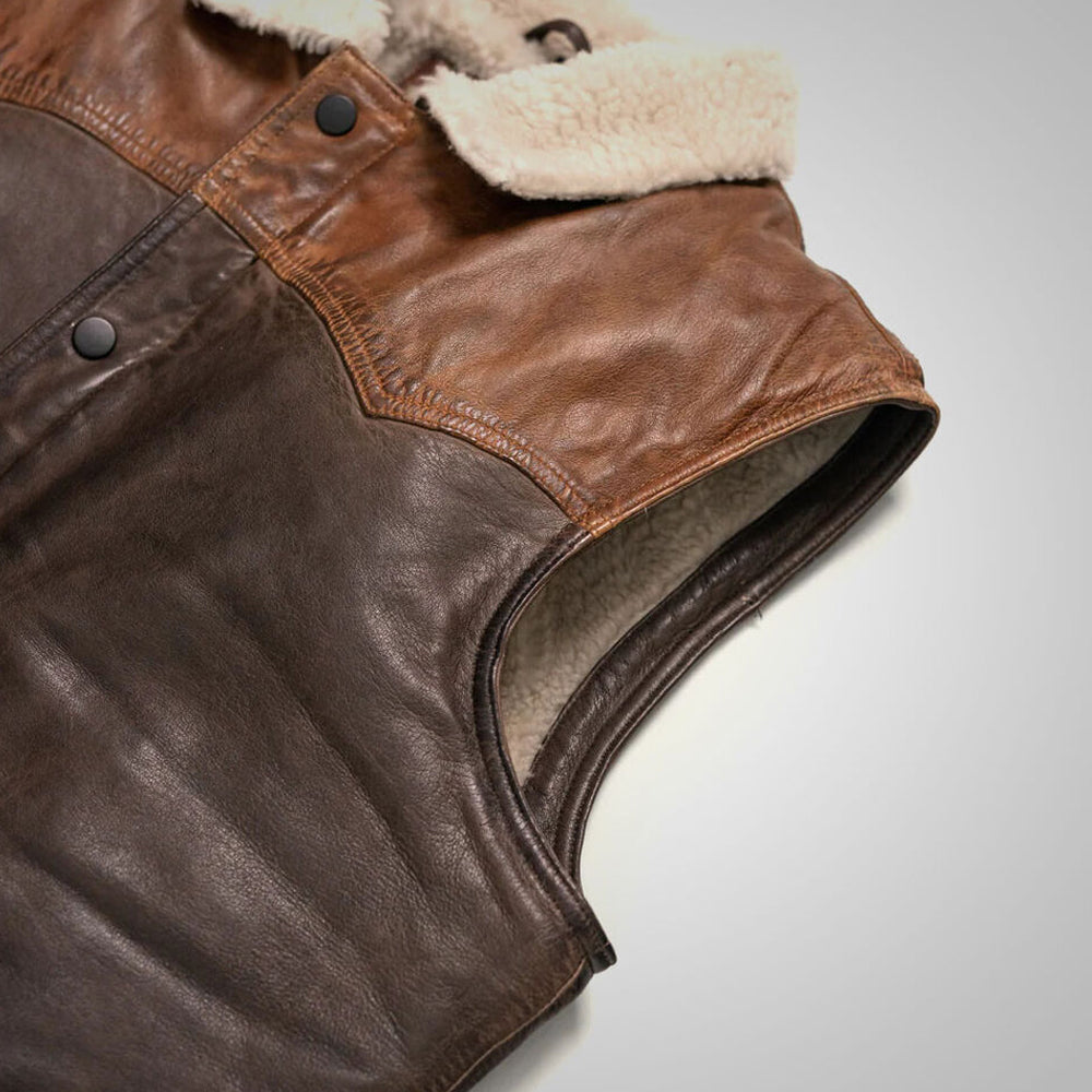 Men's Shearling Lined Vest Sherpa Real Sheepskin Leather Waistcoat