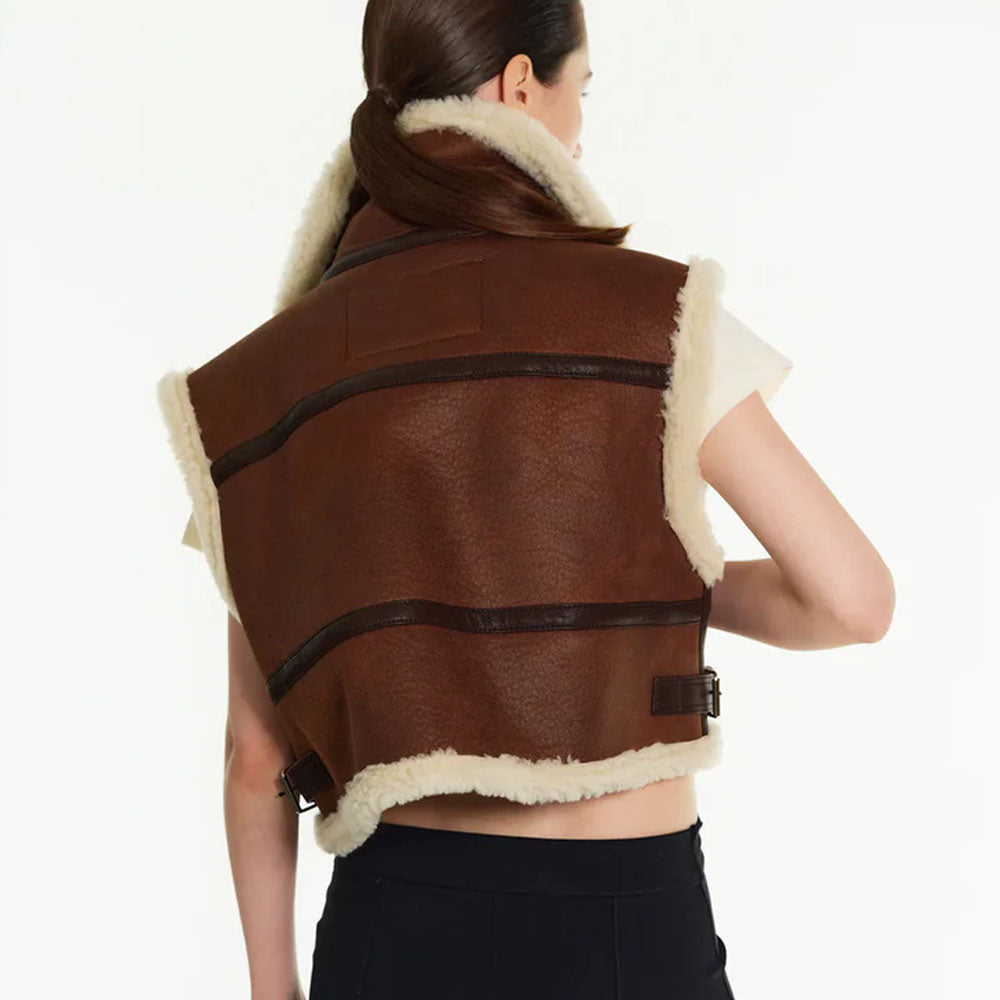 Brown Aviator Sheepskin Shearling Leather Vest