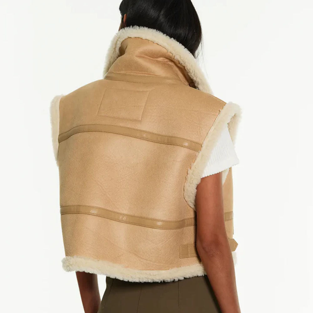 New Women Aviator Shearling Leather Vest