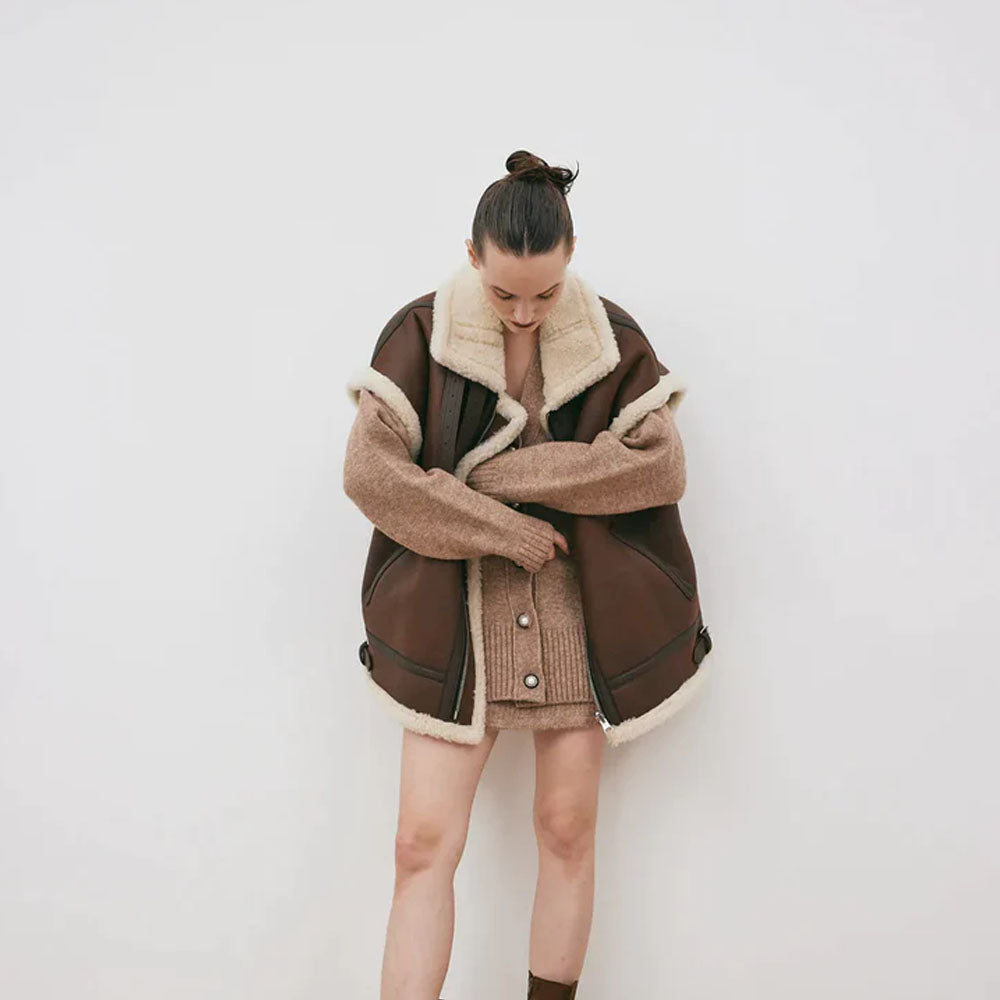 New Chocolate Brown Shearling Aviator Sheepskin Leather Vest