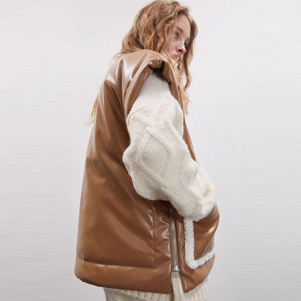 Women Brown Aviator B3 Shearling Leather Vest