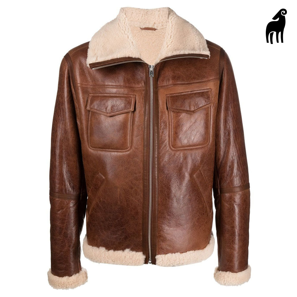 Men's Brown Sheepskin Flight RAF Shearling Leather Jacket