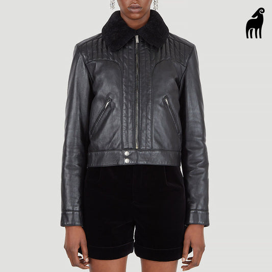 Women Black Sheepskin aviator Shearling Leather Jacket