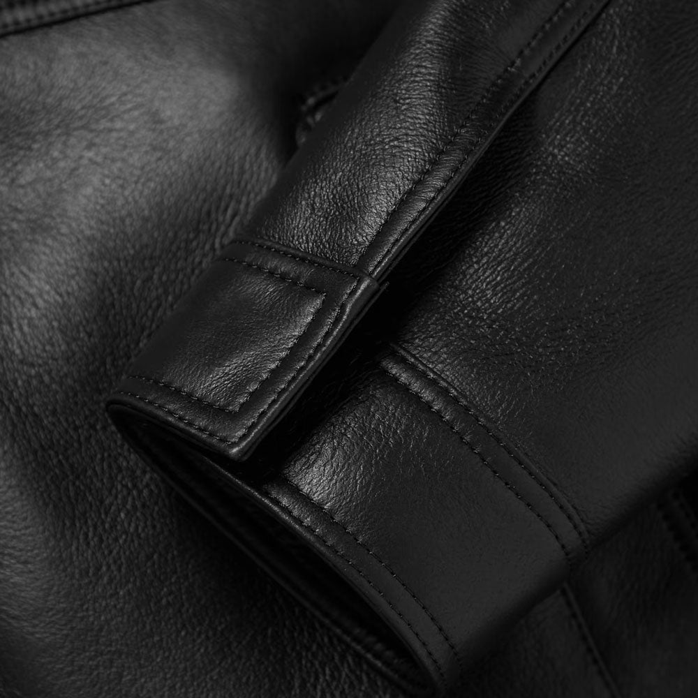 New Men Black Sheepskin Nappa Leather and Shearling Trucker jacket