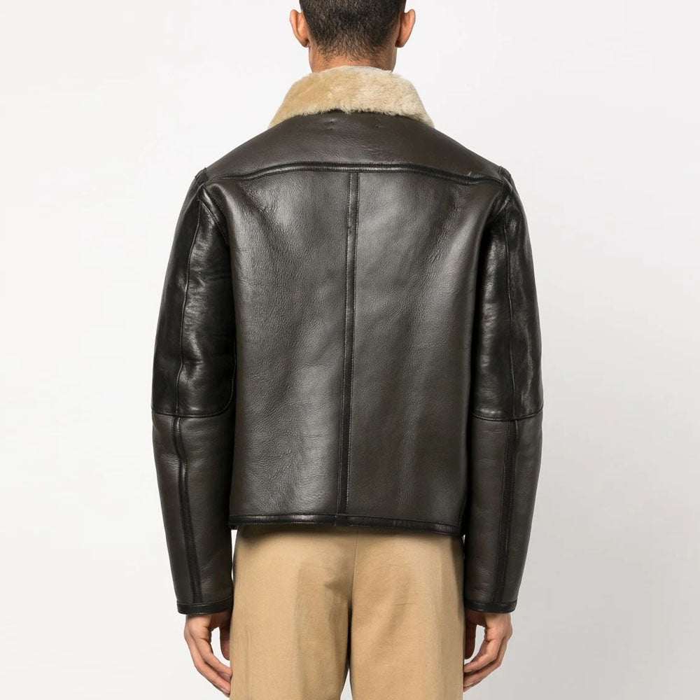 Men's shearling collar sheepskin pilot leather jacket - flight jacket ...