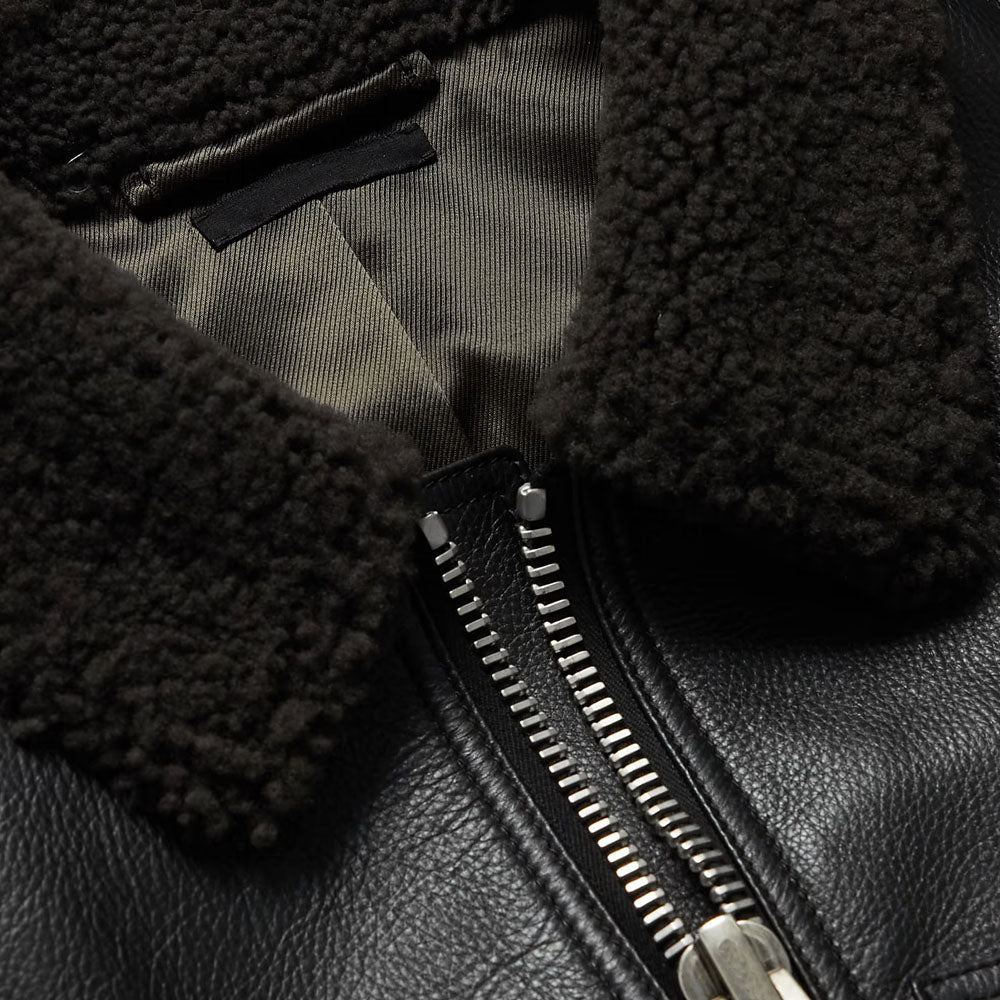 New Men Black Trucker Slim-Fit Flying Sheepskin Bomber Shearling Leather Jacket