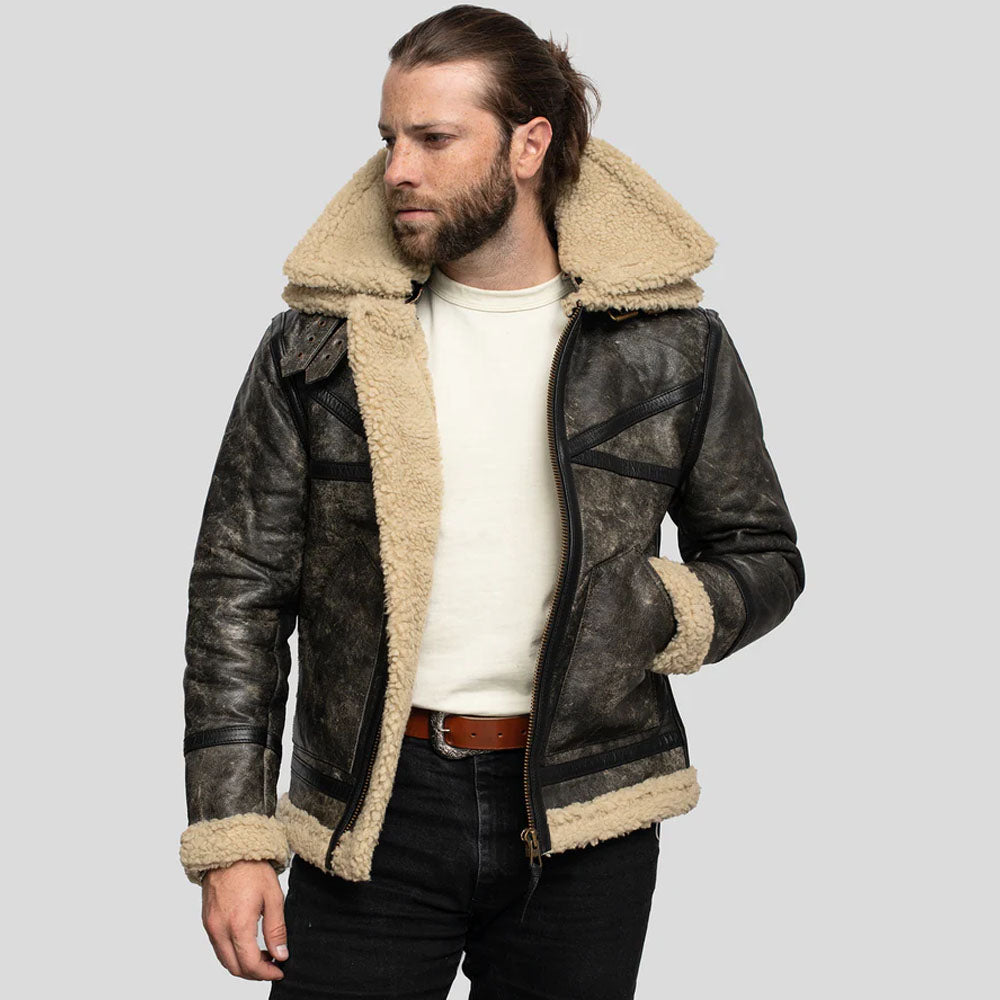 Sheepskin Brown Aviator Shearling Flying Fur Leather Jacket For Men