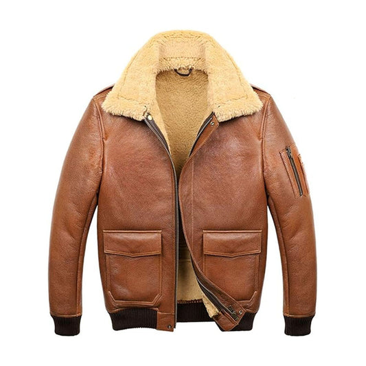 Men's Brown Shearling Sheepskin Leather Jacket b3 Sheepskin Aviator Coat