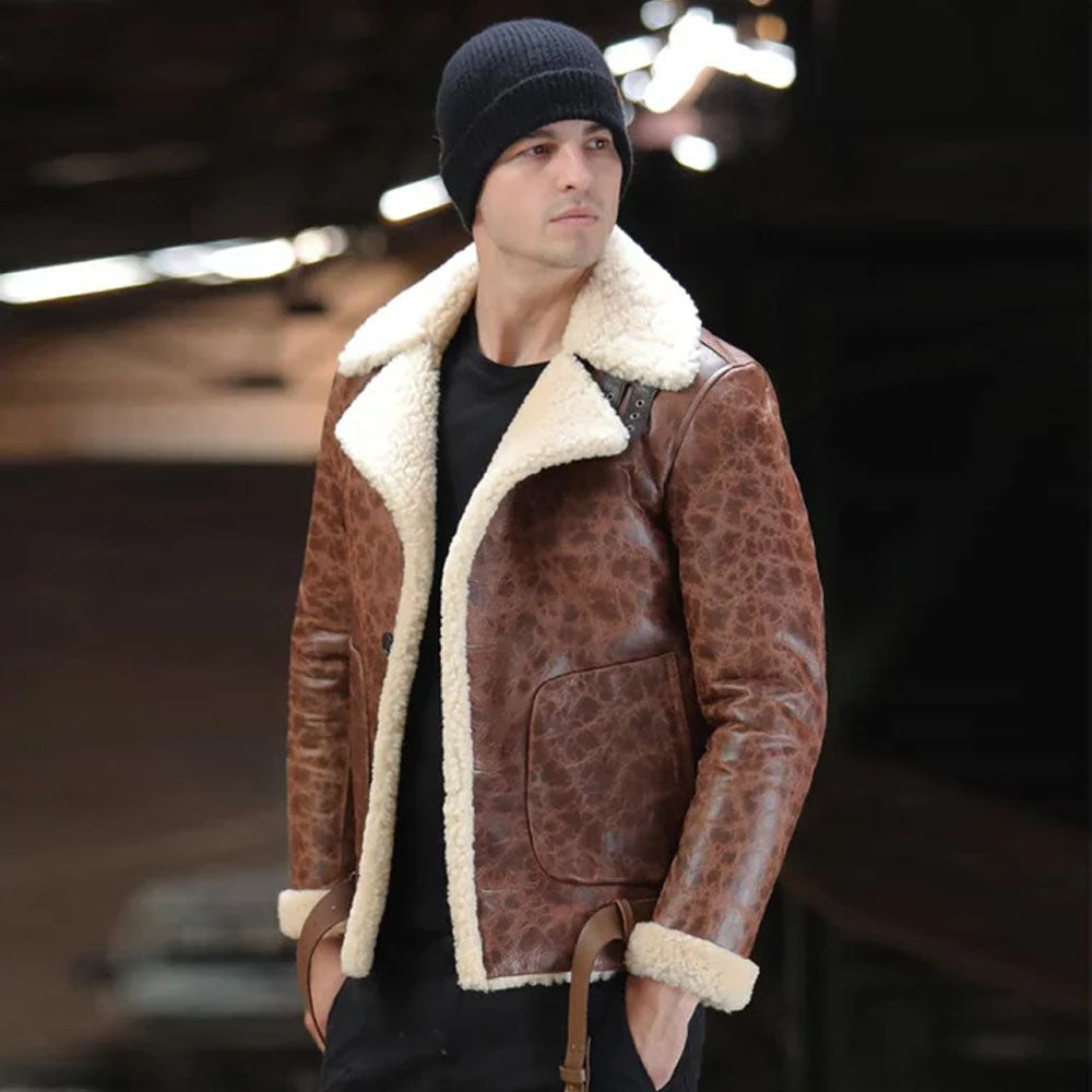 Men's Brown Airforce Aviator Sheepskin Shearling Leather Jacket