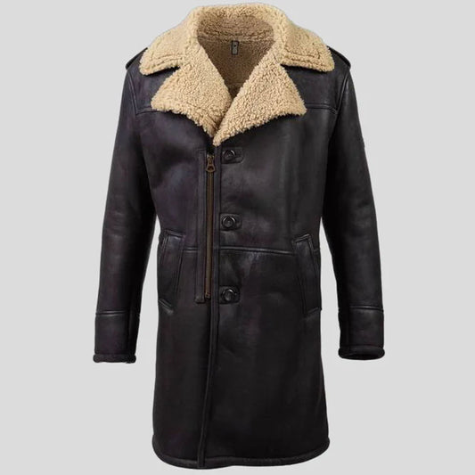 New Men's Shearling Trench Sheepskin Leather Coat