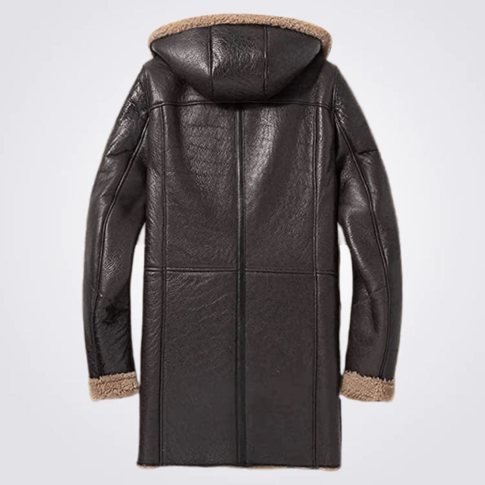 Men's Brown Fur Sheepskin Long Leather Coat