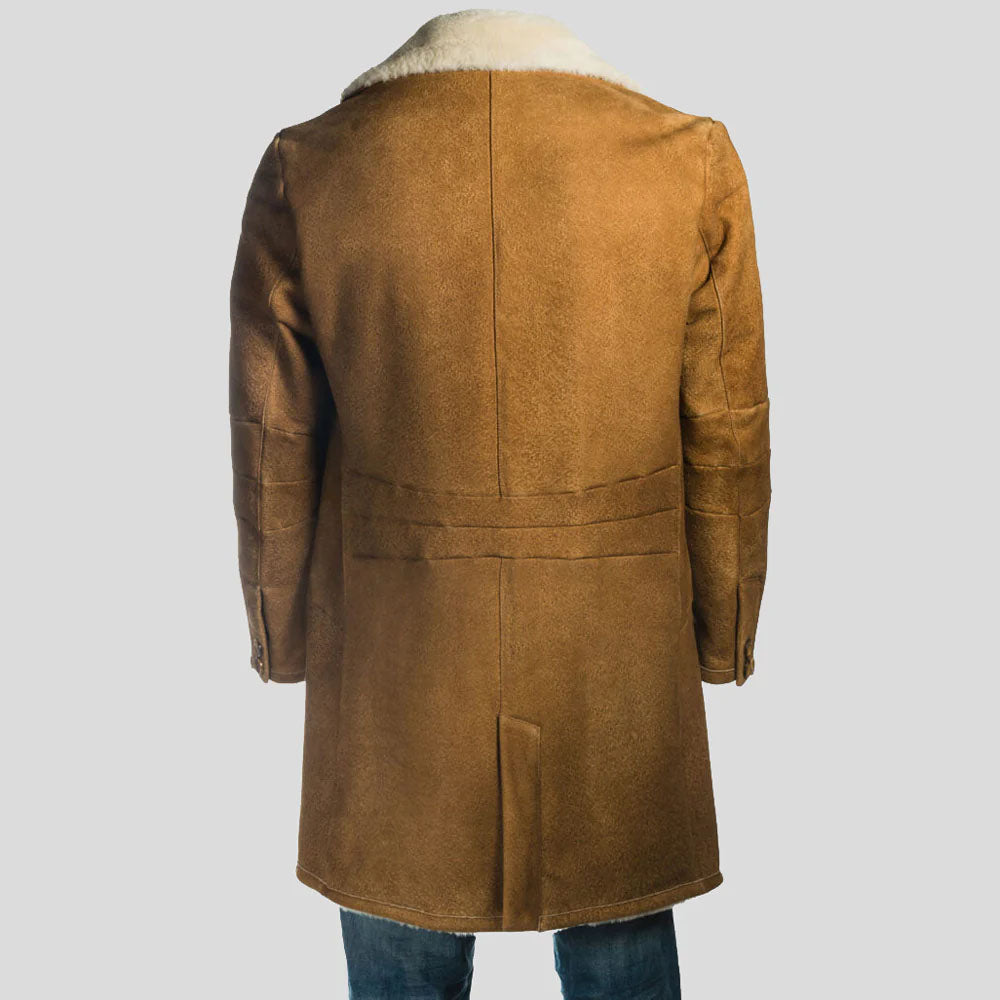 Men's Brown Shearling Long Sheepskin Leather Coat