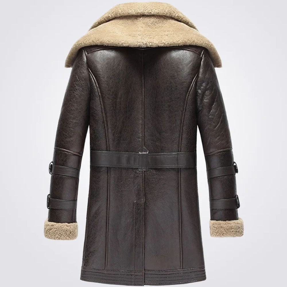 New Men's Trench Vintage Sheepskin Long Shearling Leather Coat