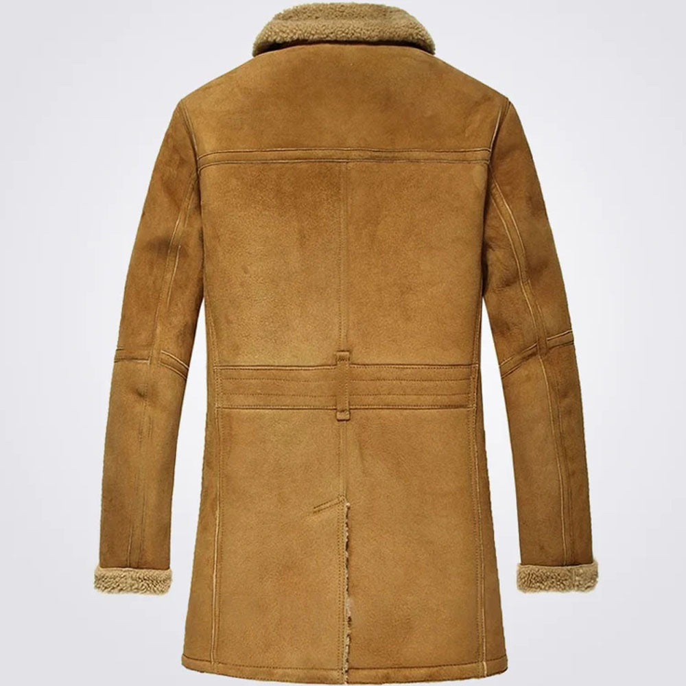 Men's Camel Brown Shearling Winter Sheepskin Leather Coat