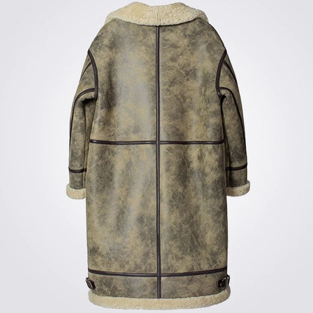 Men's Shearling Distressed Long Sheepskin Leather Coat