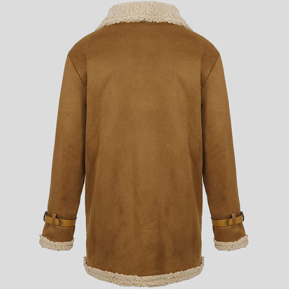 Brown Sheepskin Long Winter Leather Coat For Men