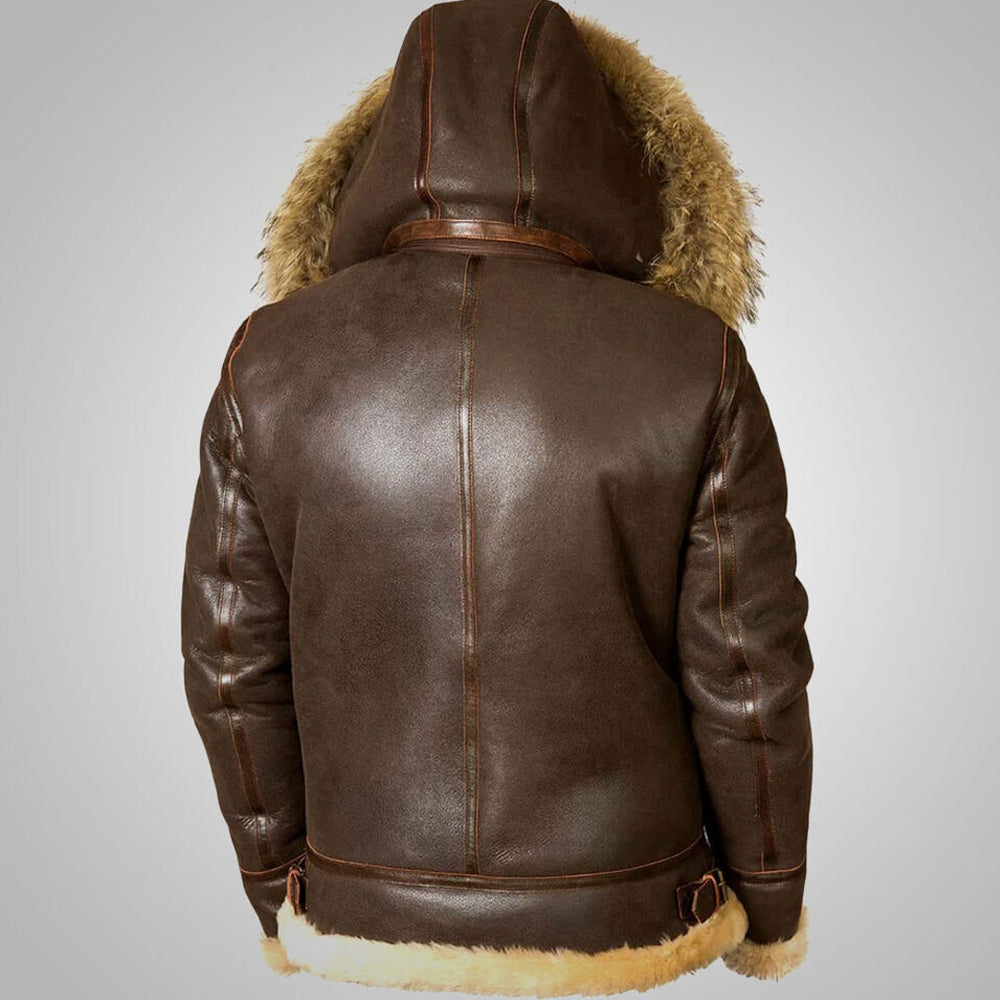 Brown Vintage B3 Aviator RAF Flight Jacket leather Sheepskin Shearling Bomber Coat For Men