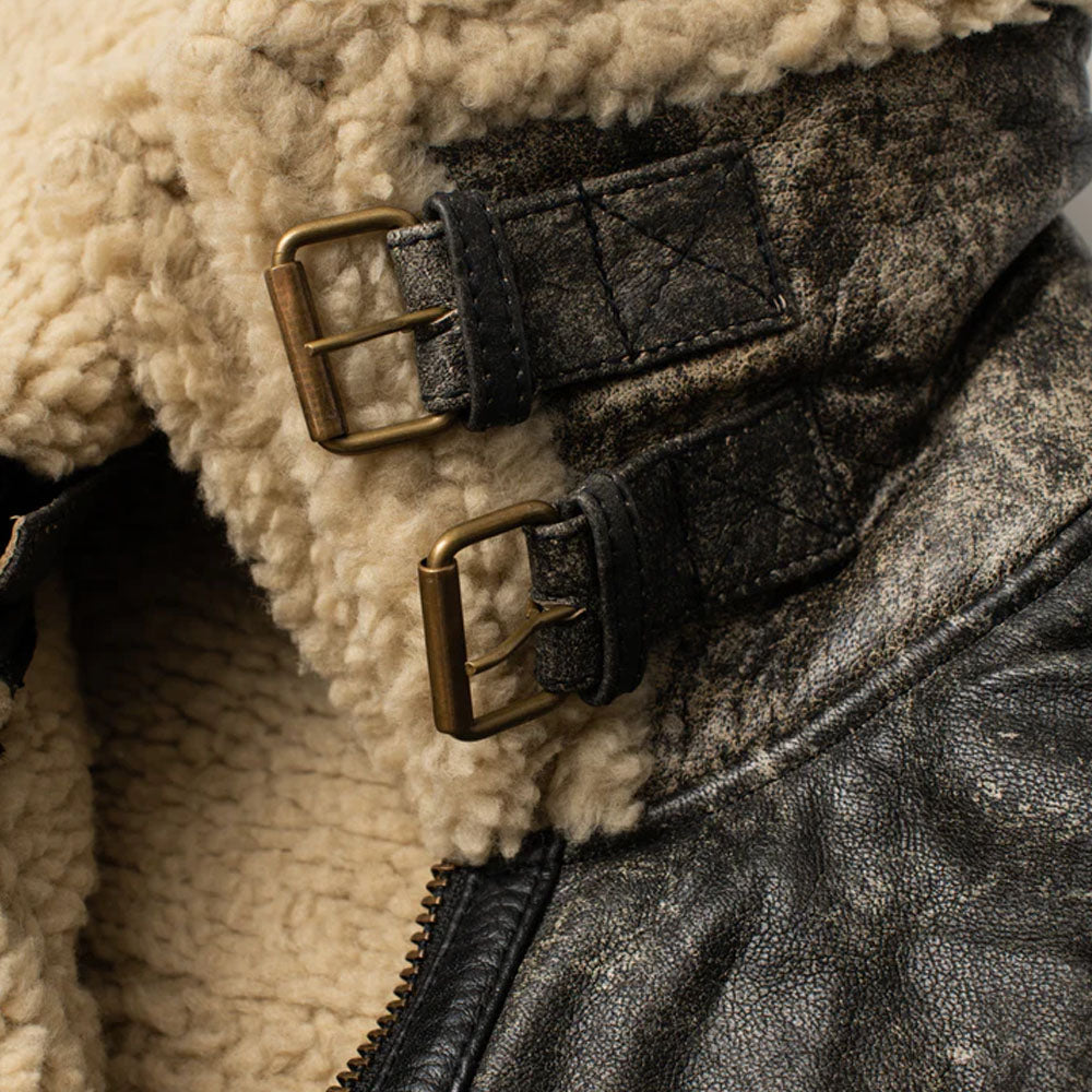 Sheepskin Brown Shearling Flying Fur Leather Jacket For Men