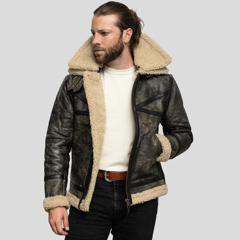 Sheepskin Brown Aviator Shearling Leather Jacket For Men