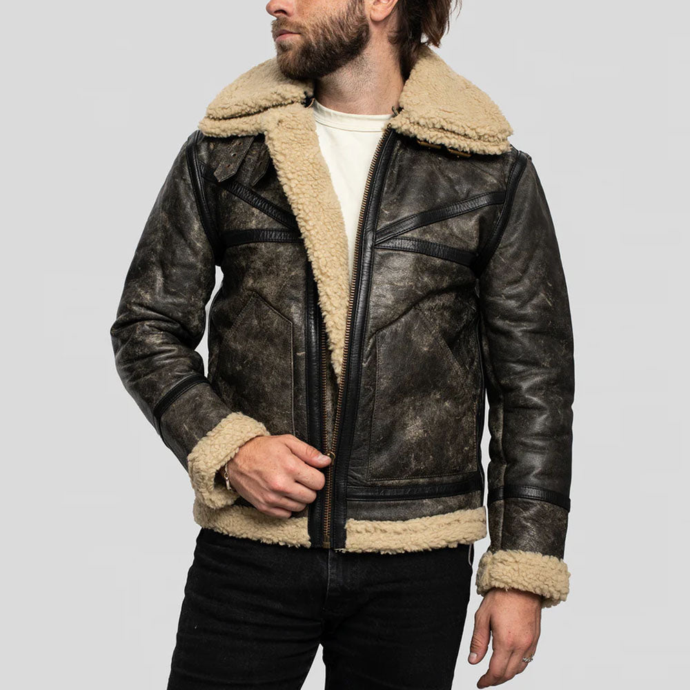 Men's Sheepskin Brown Aviator Shearling Flying Fur Leather Jacket