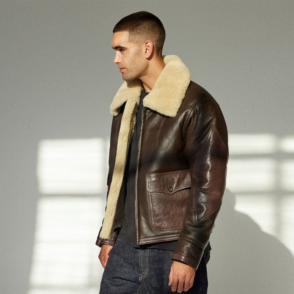 Brown Aviator Shearling B3 Bomber Sheepskin Leather Jacket