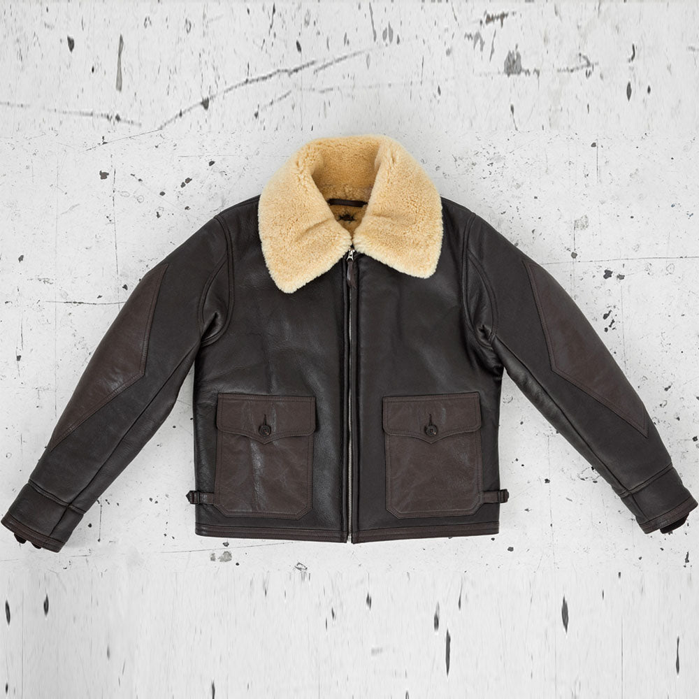 New Men's Brown Aviator Shearling B3 Sheepskin Leather Jacket