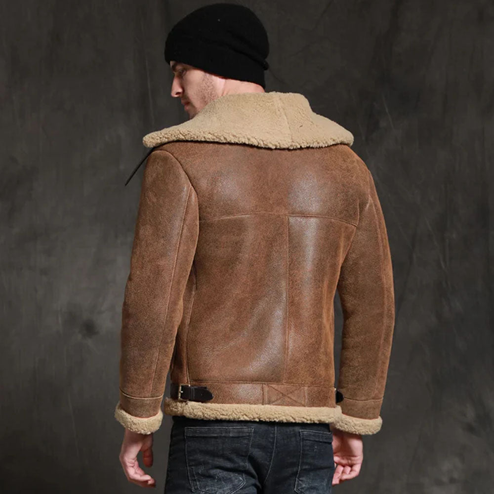 Brown B3 Sheepskin Fur Shearling Leather Jacket