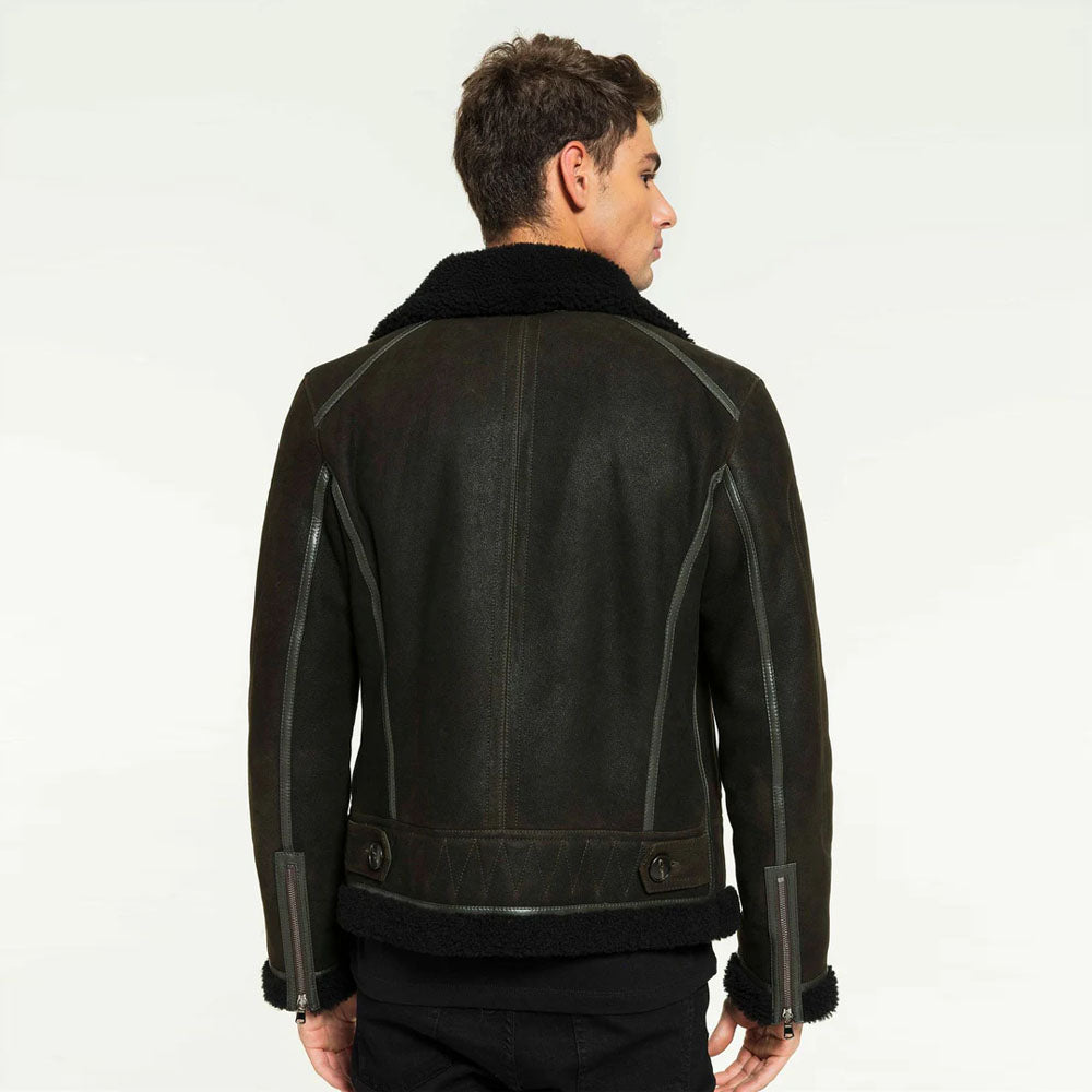 Dark Brown Sheepskin Aviator Shearling Leather Jacket