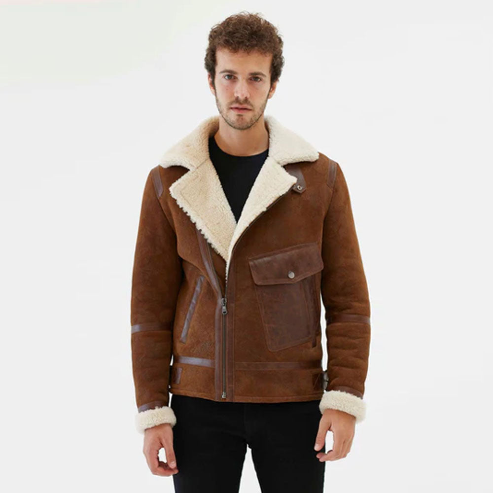 Men's Brown Aviator B3 Shearling Sheepskin Leather Jacket