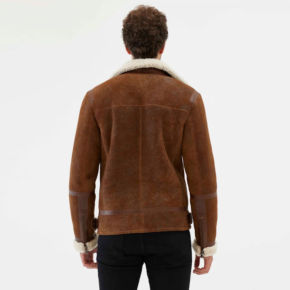 Brown Aviator Shearling Sheepskin Leather Jacket