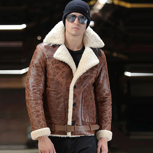 Men's Brown Airforce Aviator Sheepskin Shearling Leather Jacket