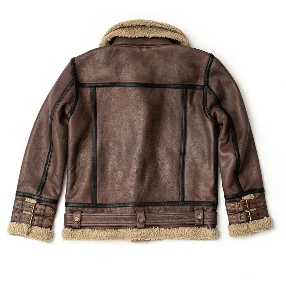 Men Sheepskin Flying Fur Aviator Brown Shearling Leather Jacket