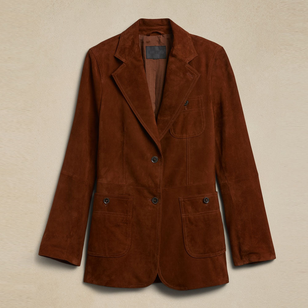 Women's Dark Brown Western Suede Leather Blazer