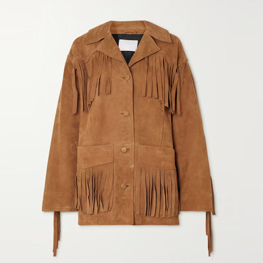 New Women Brown Cowboy Fringe Western Leather Suede Jacket