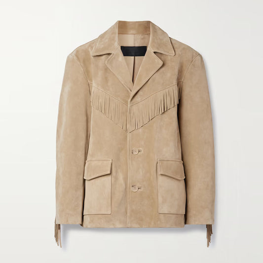 New Women Cowboy Beige Western Leather Suede Jacket