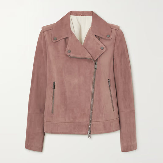 New Pink Biker Western Lambskin Women Suede Jacket