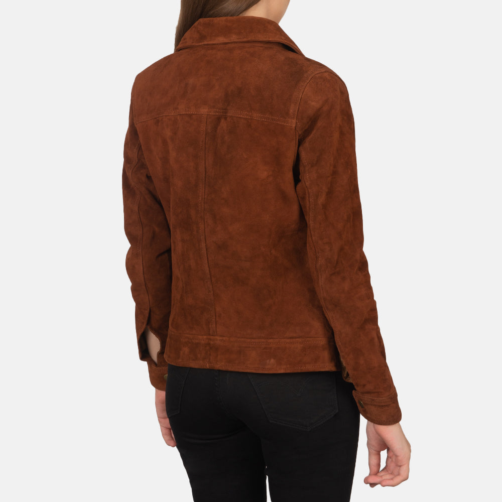 New Brown Suzy Trucker Leather Suede Jacket