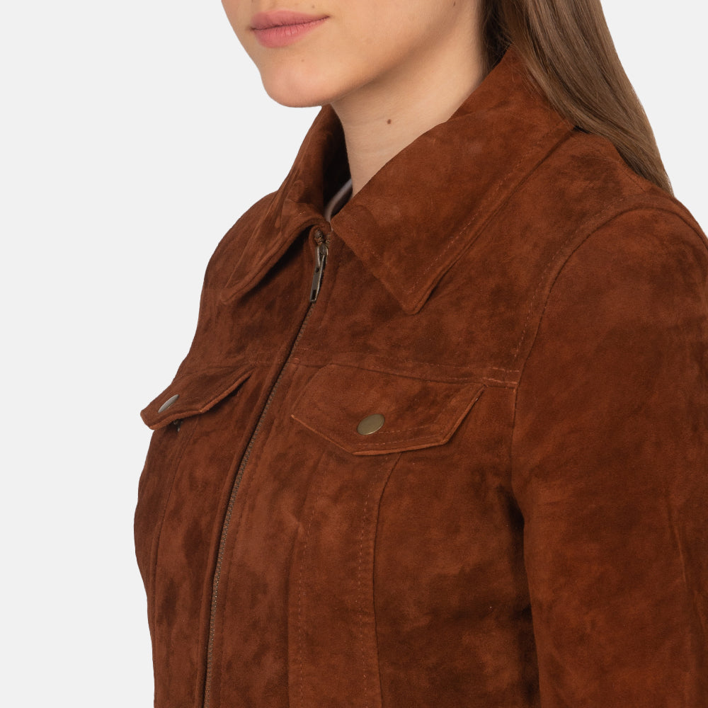 New Women Brown Suzy Trucker Suede Jacket