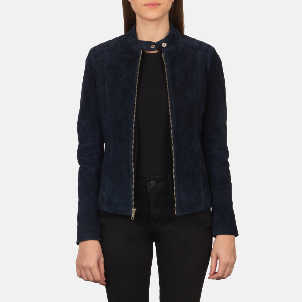 Navy Blue Western Women's Suede Leather Jacket